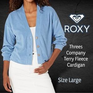 Roxy Women's Threes Company Terry Fleece Cardigan Light Blue Size Large